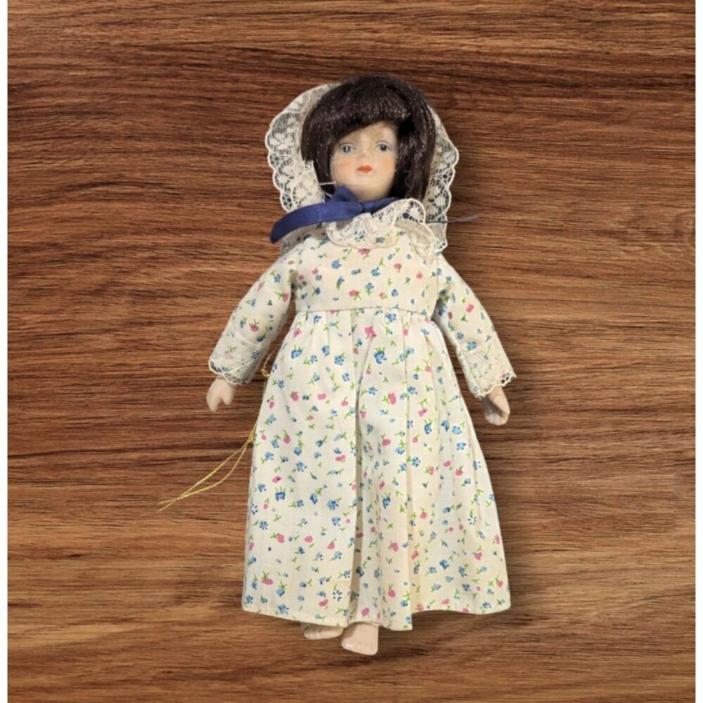 Gorham Doll of the Month September Porcelain Vintage Floral Dress Lace Bonnet 8"